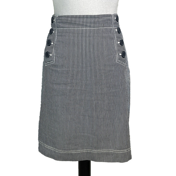 Talbots Skirt size 10 Black White Striped Knee A Line Nautical Sailor Summer - Picture 1 of 8